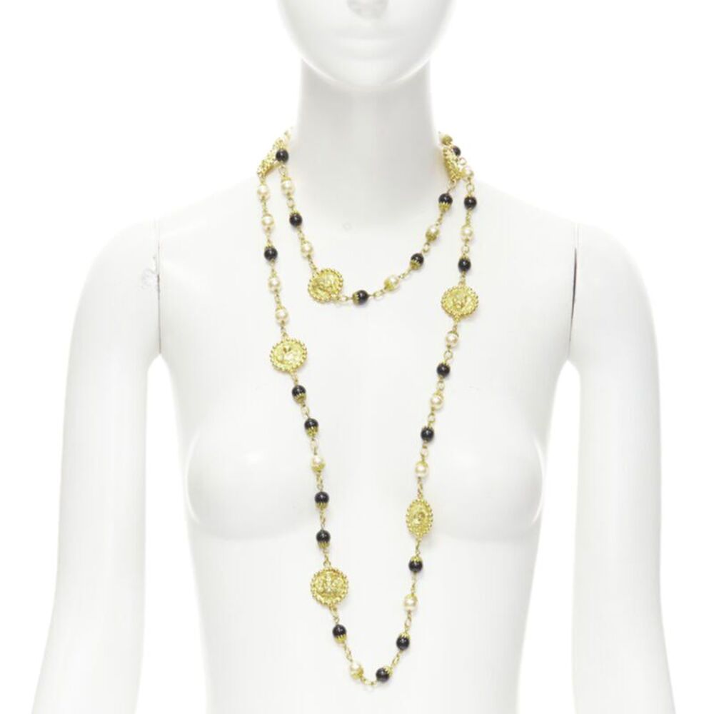 Chanel Black Goossens Lion Head Pearl Necklace